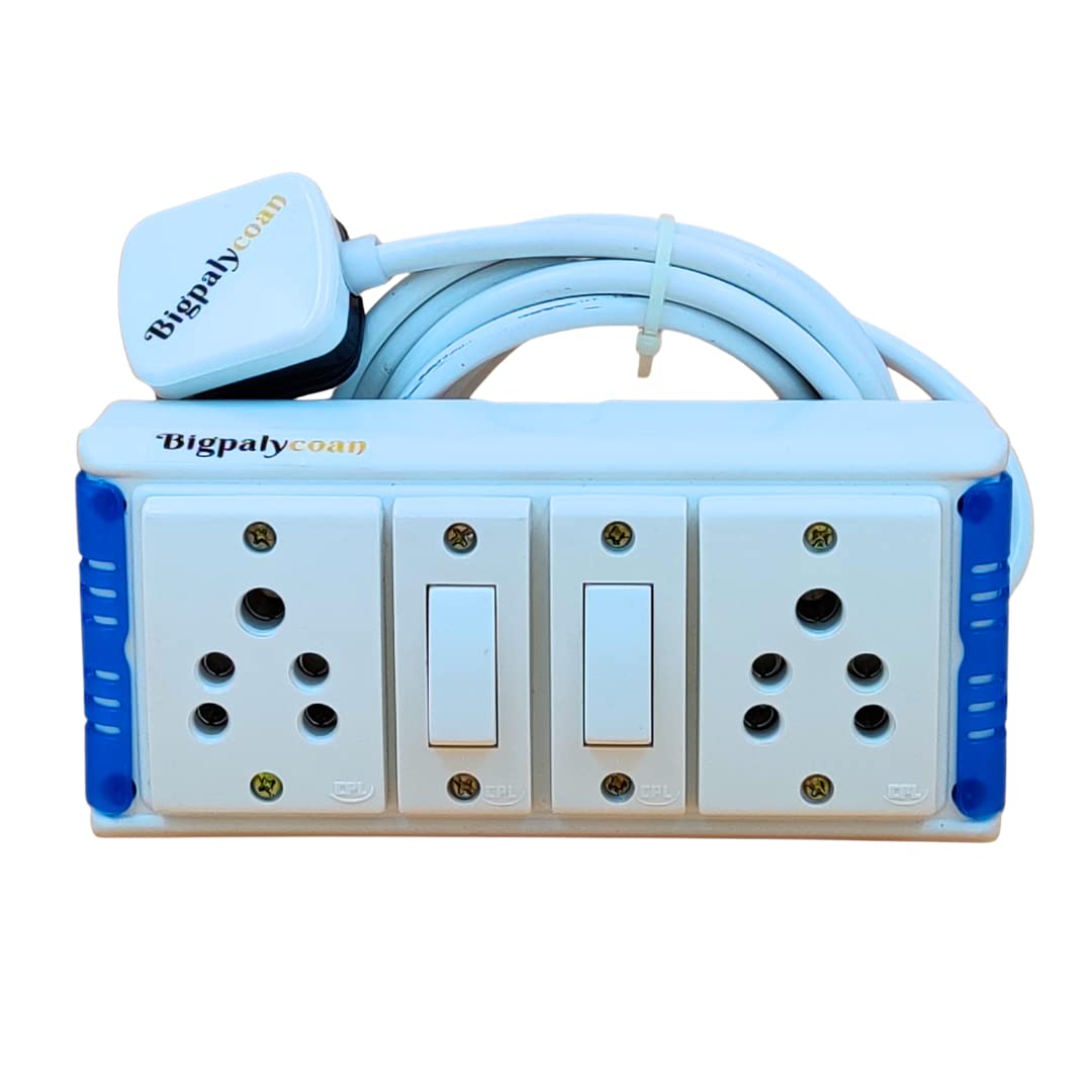 Bigpalycoan 2 Way Extension Multi Outlet Electrical Switch Board with Individual Switch Heavy Duty 2 metre Cord (Max. Rating 1200W- 230V) PVC Blue/Green-White