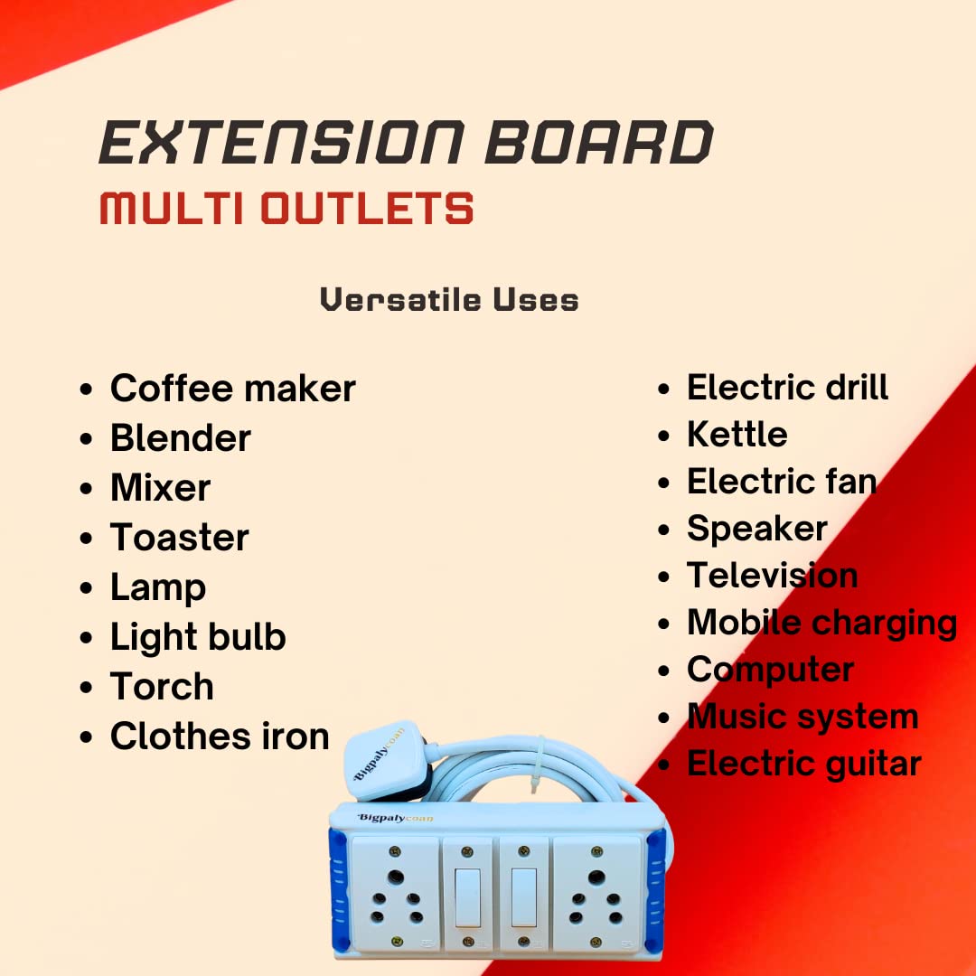 Bigpalycoan 2 Way Extension Multi Outlet Electrical Switch Board with Individual Switch Heavy Duty 2 metre Cord (Max. Rating 1200W- 230V) PVC Blue/Green-White - Image 5