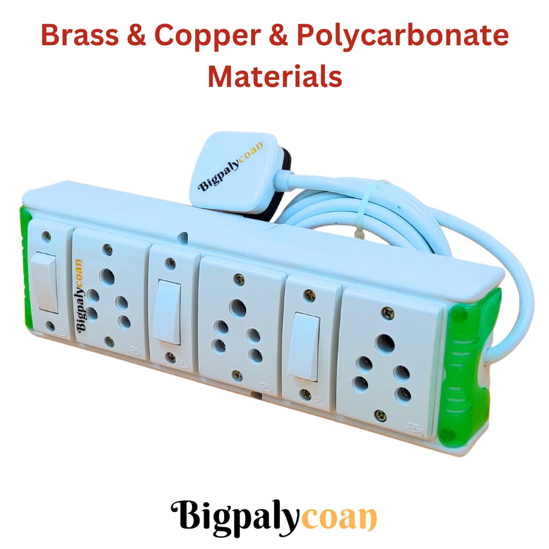 Bigpalycoan 3 Way Electric Extension Board with Individual Switch Heavy Duty 2 metre Cord (Max. Rating 1200W- 230V) PVC Green-White - Image 3